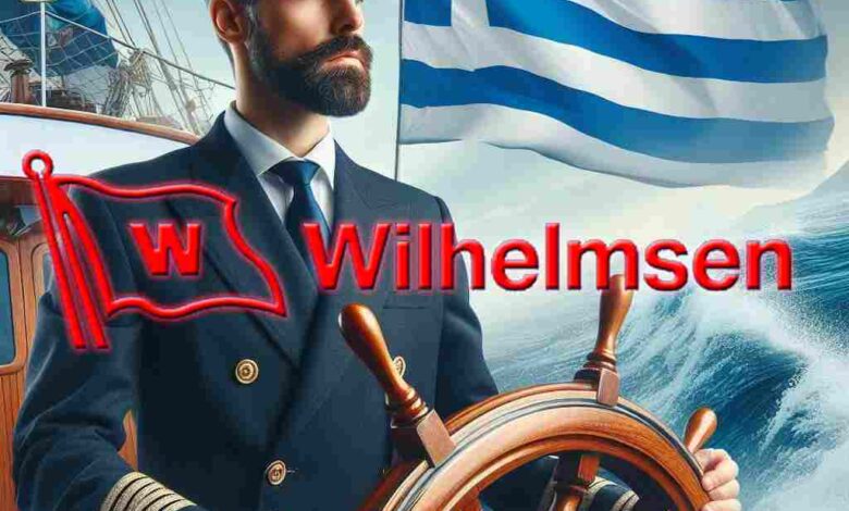 A ship manager from a greece ship management company Wilhelmsen steering a ship