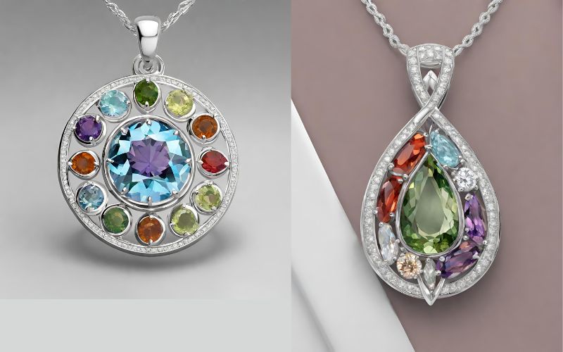 sterling silver pendants with multiple gemstones, silver pendant, pendant with gemstone