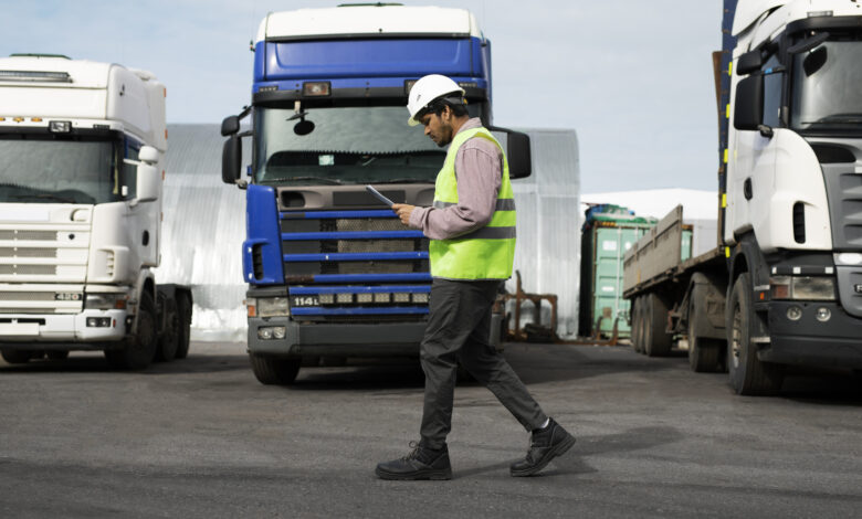 full shot man walking by trucks fleet WingsMyPost