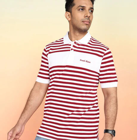 striped polo collar t shirt